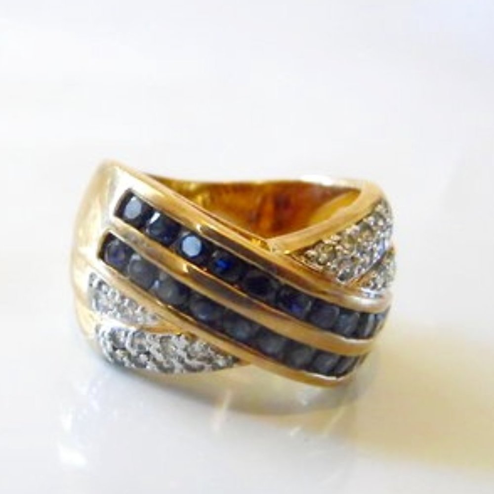 Technibond Created Criss Cross Blue Sapphire Ring Size 7